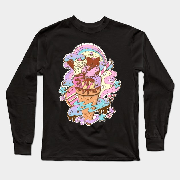 Cute ice cream bunny and bear cone Long Sleeve T-Shirt by studiomogwai